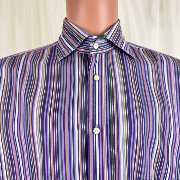 Men’s Thomas Dean Long Sleeve Stripe Dress Shirt Large - Picture 6 of 13